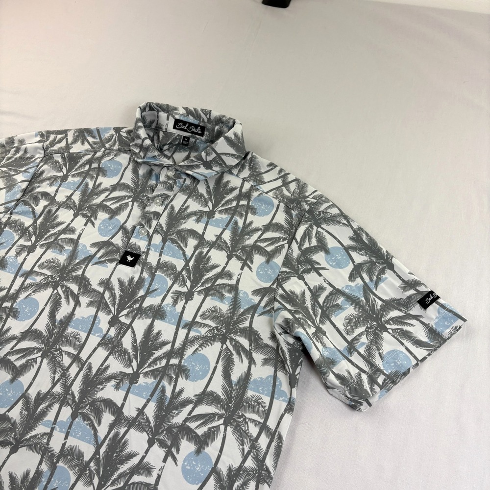 Bad Birdie Shirt Mens Medium Gray Floral Golf Polo Performance Stretch